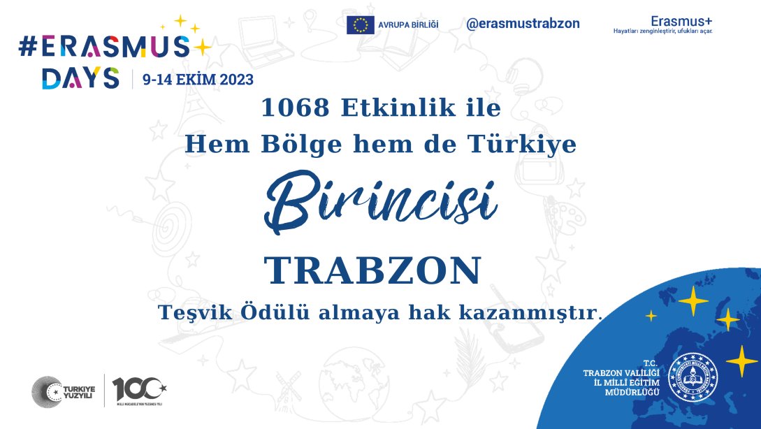 Müdürlüğümüz Erasmus Günleri etkinliklerinde Türkiye birincisi olarak teşvik ödülü almaya hak kazanmıştır.